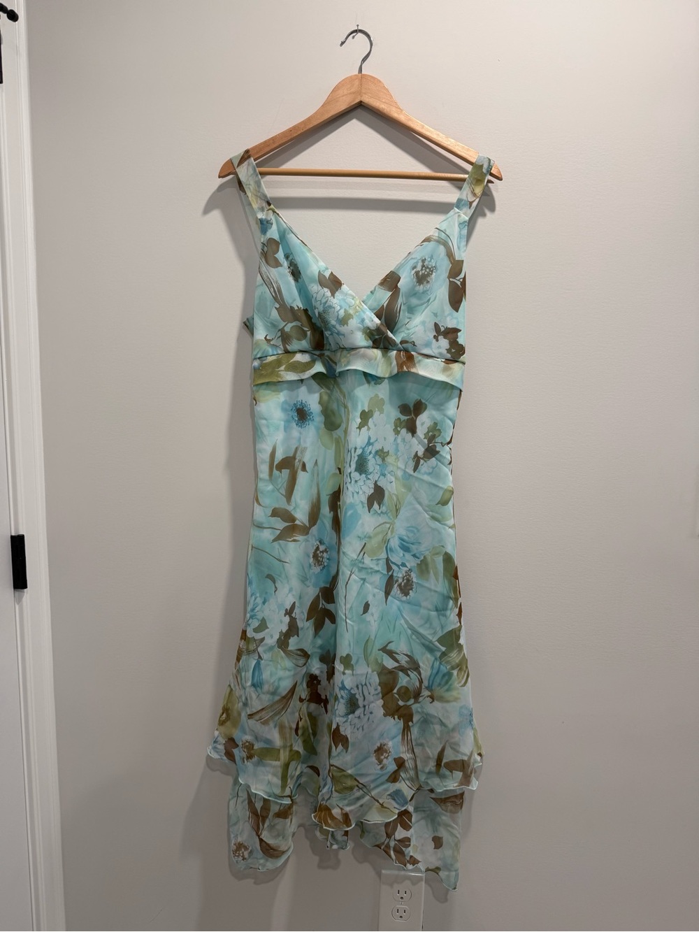 Floral Aqua V-Neck Midi Dress